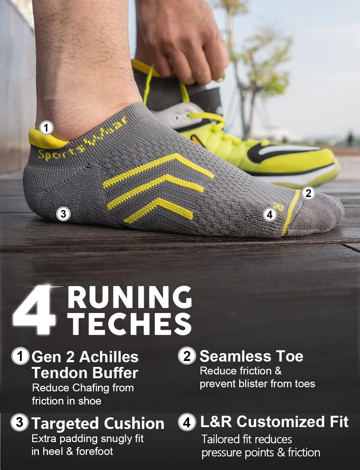 Bamboo Viscose Compression Running No Show Socks, Coolmax Moisture Wicking Cushioned Anti-Blister Athletic Ankle