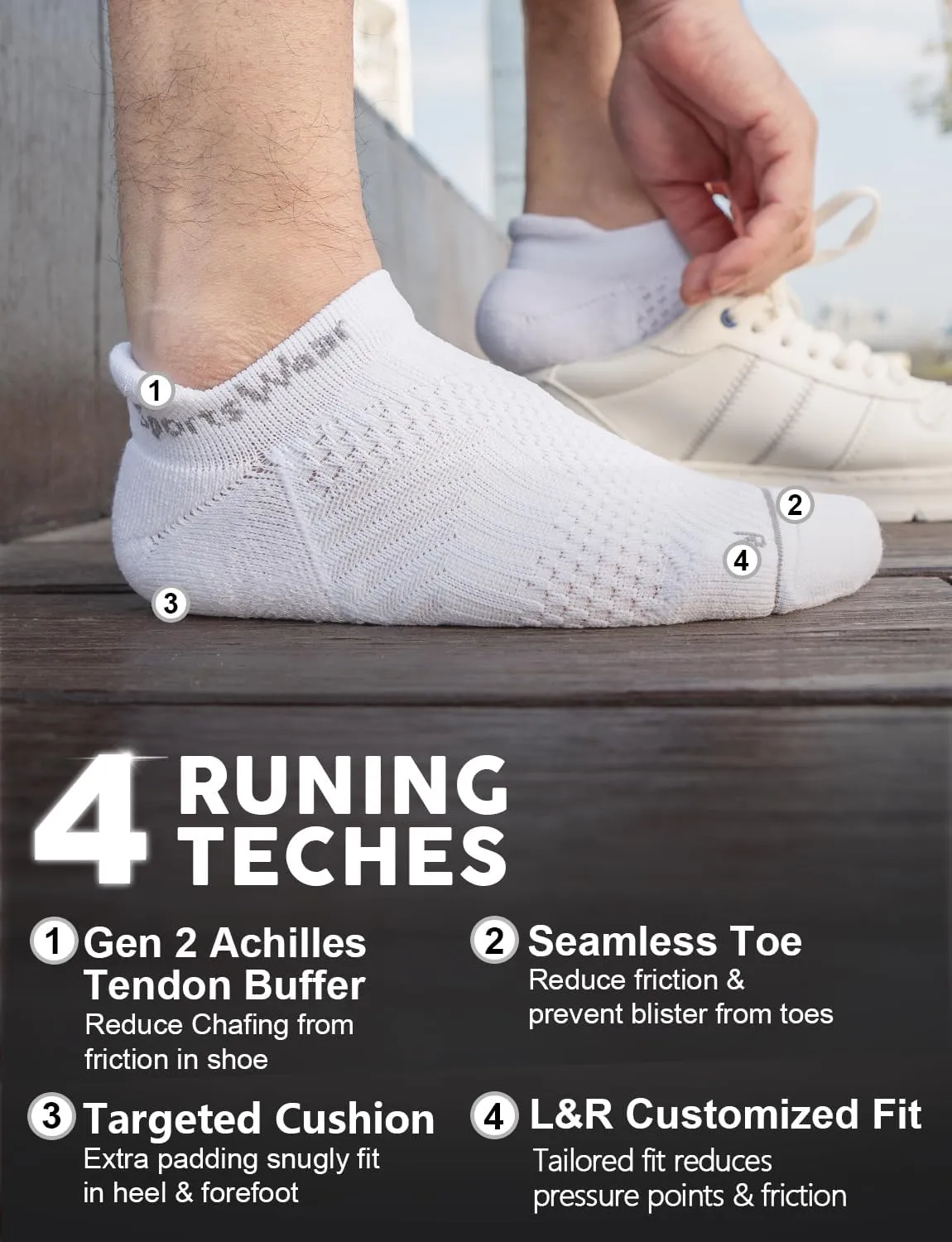 Bamboo Viscose Compression Running No Show Socks, Coolmax Moisture Wicking Cushioned Anti-Blister Athletic Ankle