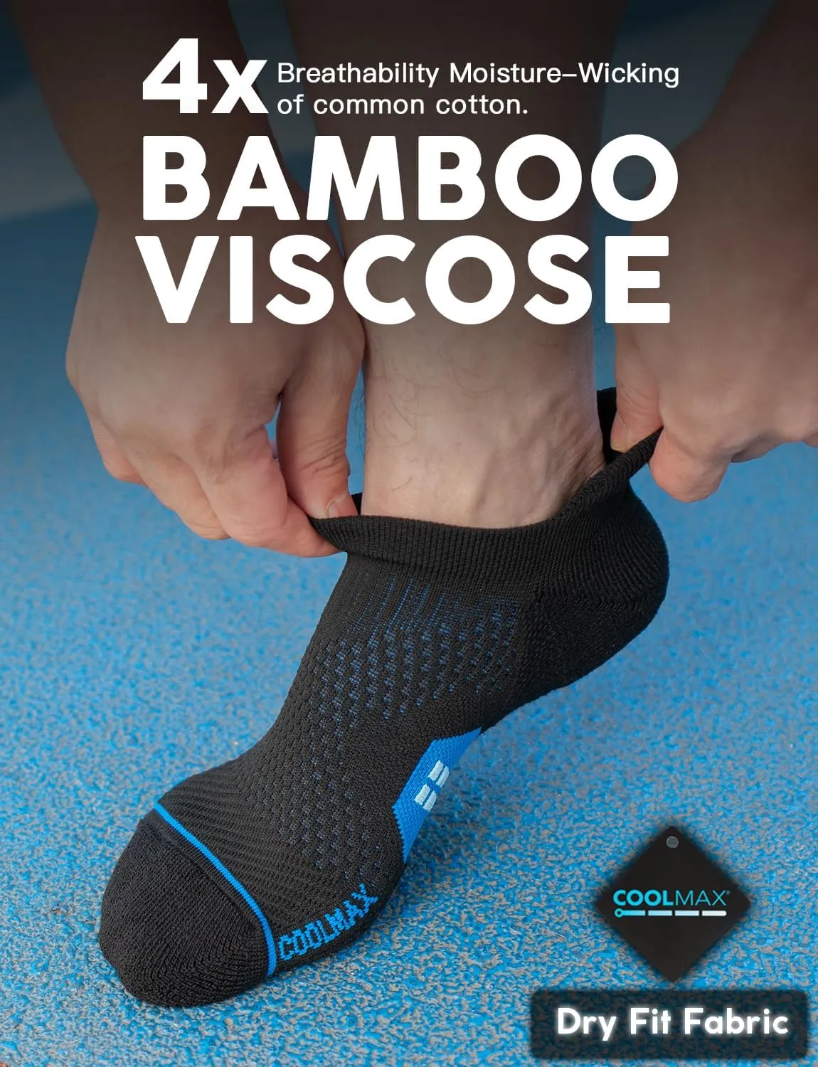 Bamboo Viscose Compression Running No Show Socks, Coolmax Moisture Wicking Cushioned Anti-Blister Athletic Ankle