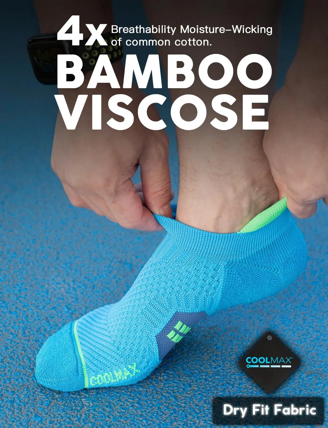 Bamboo Viscose Compression Running No Show Socks, Coolmax Moisture Wicking Cushioned Anti-Blister Athletic Ankle