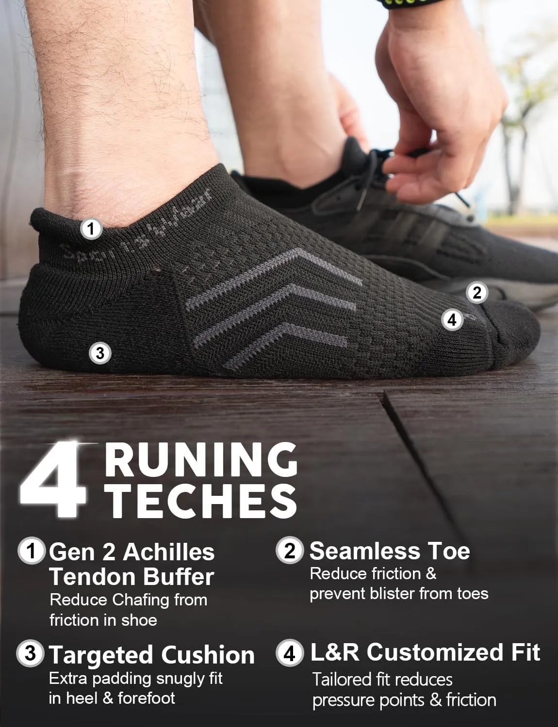 Bamboo Viscose Compression Running No Show Socks, Coolmax Moisture Wicking Cushioned Anti-Blister Athletic Ankle