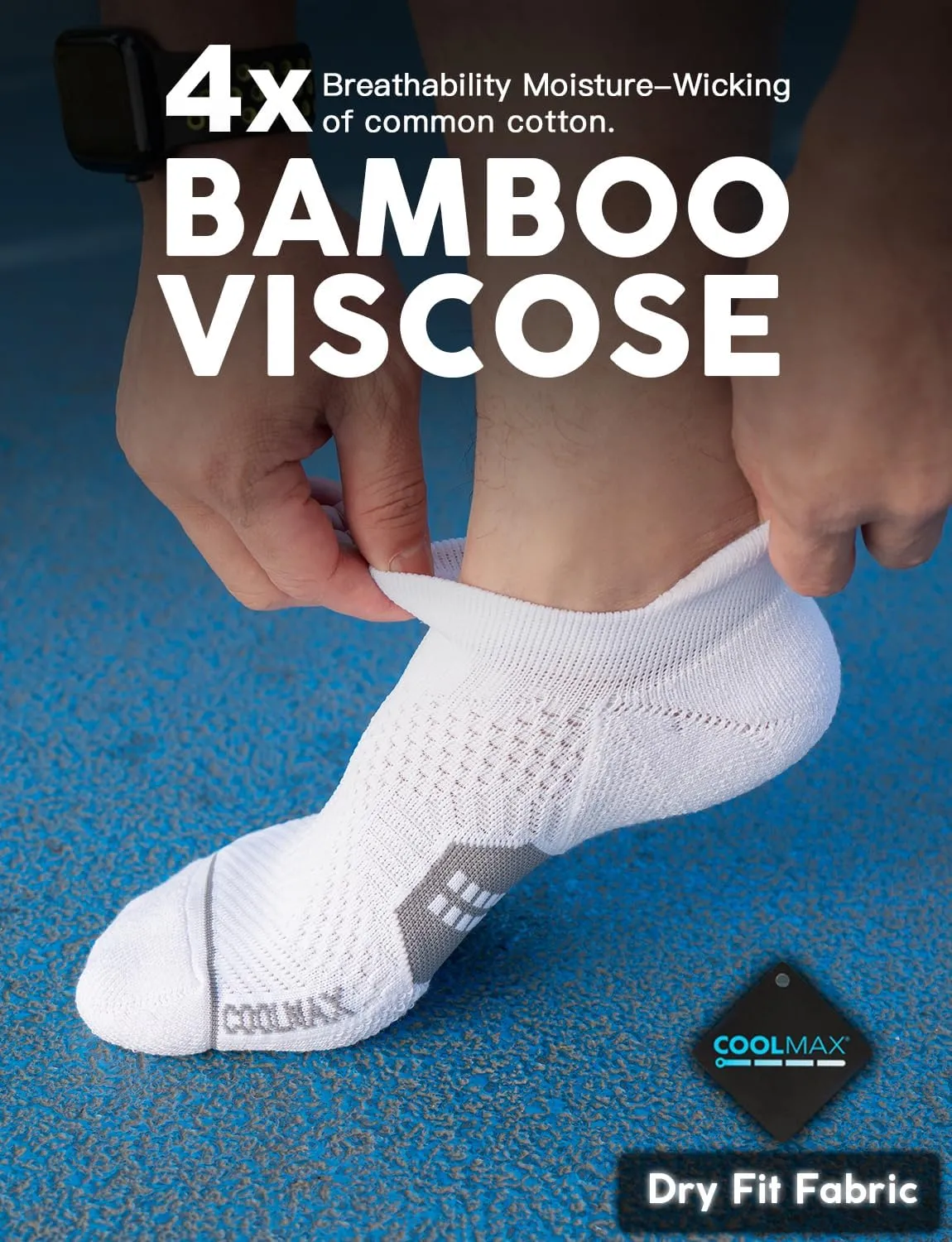 Bamboo Viscose Compression Running No Show Socks, Coolmax Moisture Wicking Cushioned Anti-Blister Athletic Ankle