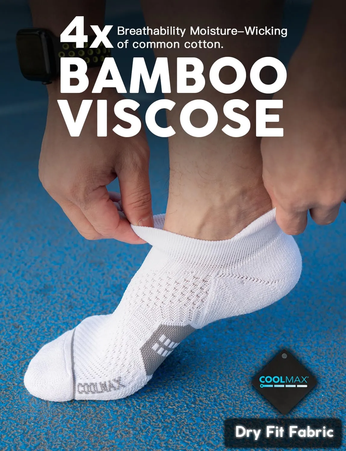 Bamboo Viscose Compression Running No Show Socks Men Coolmax Moisture Wicking Cushioned Anti-Blister Athletic Ankle
