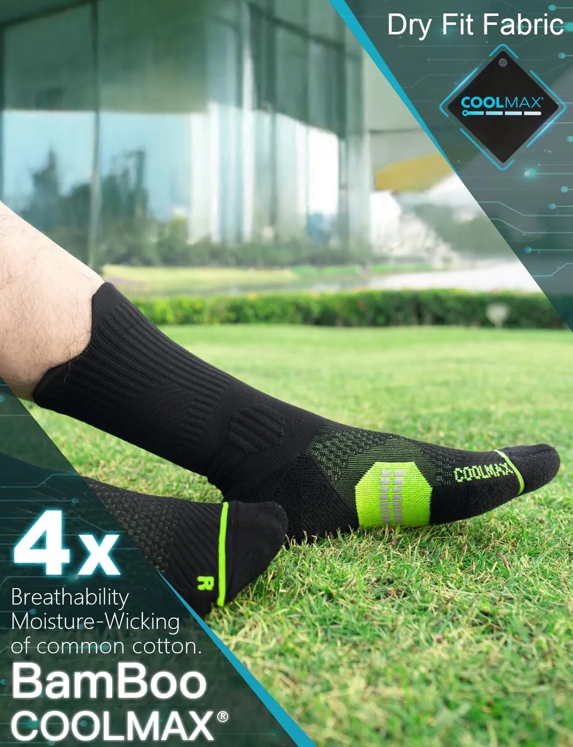Bamboo Viscose Coolmax Crew Compression Running Socks Athletic Hiking Basketball Workout Moisture Wicking AntiBlister
