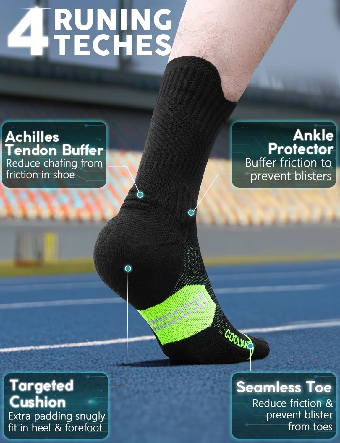 Bamboo Viscose Coolmax Crew Compression Running Socks Athletic Hiking Basketball Workout Moisture Wicking AntiBlister