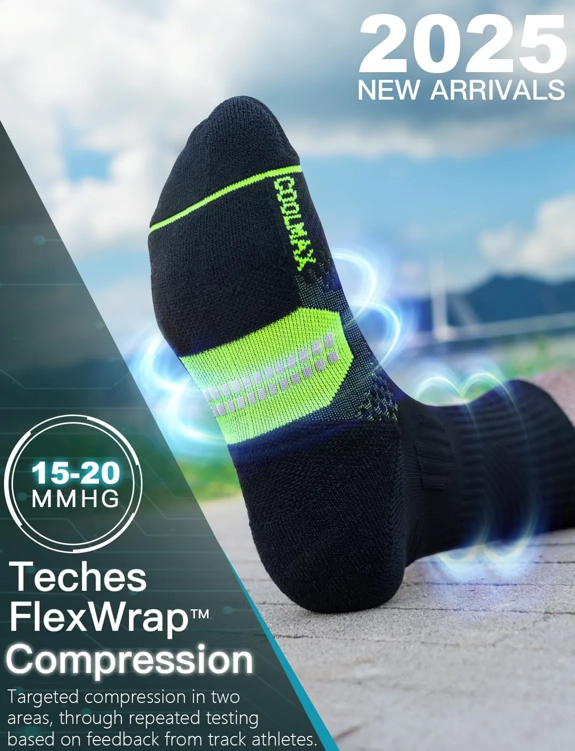 Bamboo Viscose Coolmax Crew Compression Running Socks Athletic Hiking Basketball Workout Moisture Wicking AntiBlister