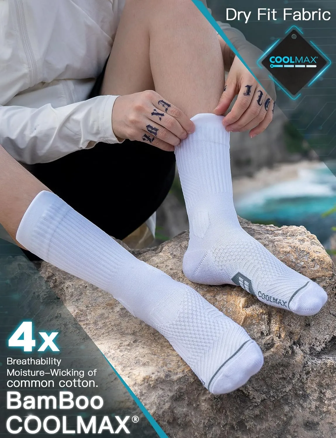 Bamboo Viscose Coolmax Crew Compression Running Socks Athletic Hiking Basketball Workout Moisture Wicking AntiBlister