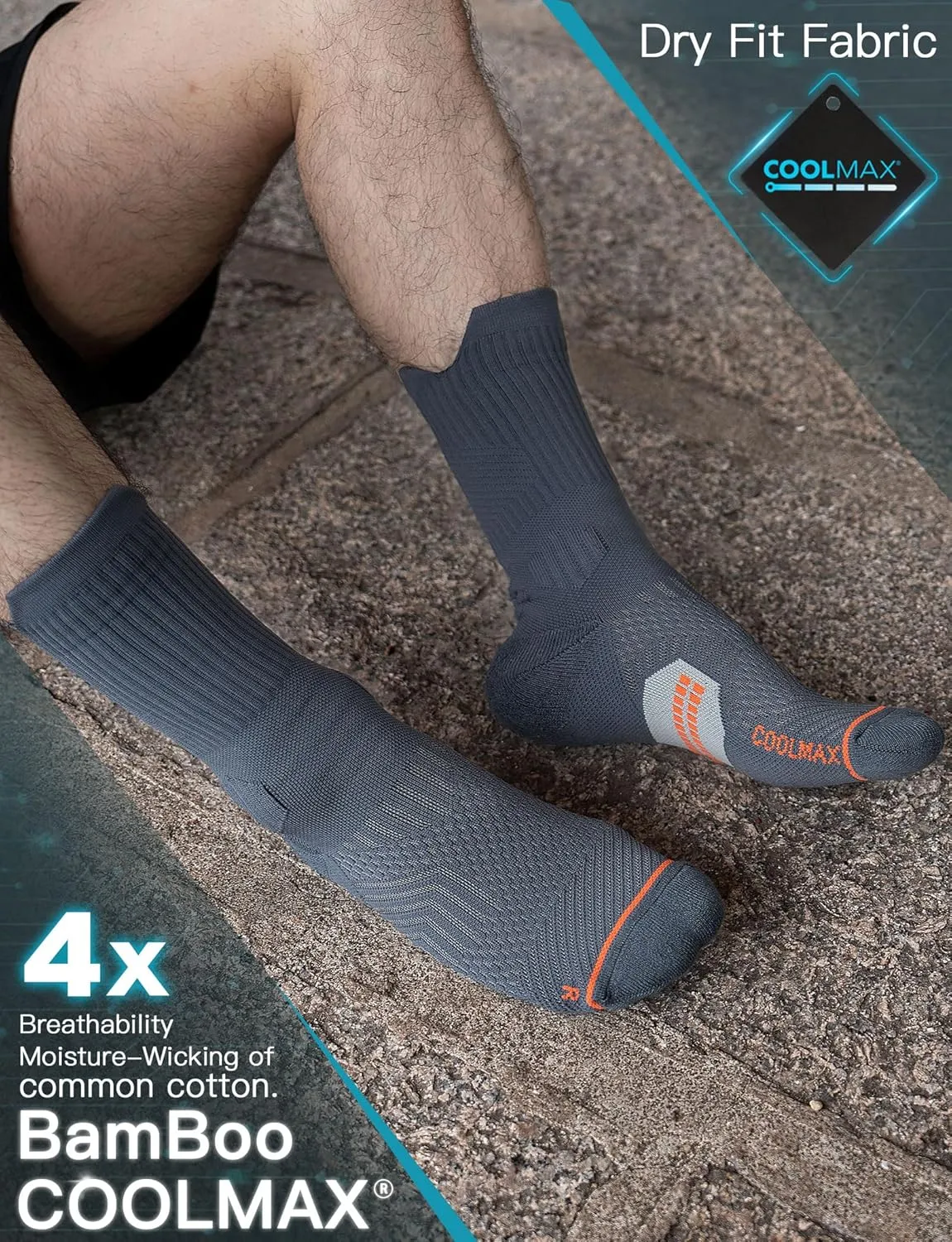 Bamboo Viscose Coolmax Crew Compression Running Socks Athletic Hiking Basketball Workout Moisture Wicking AntiBlister