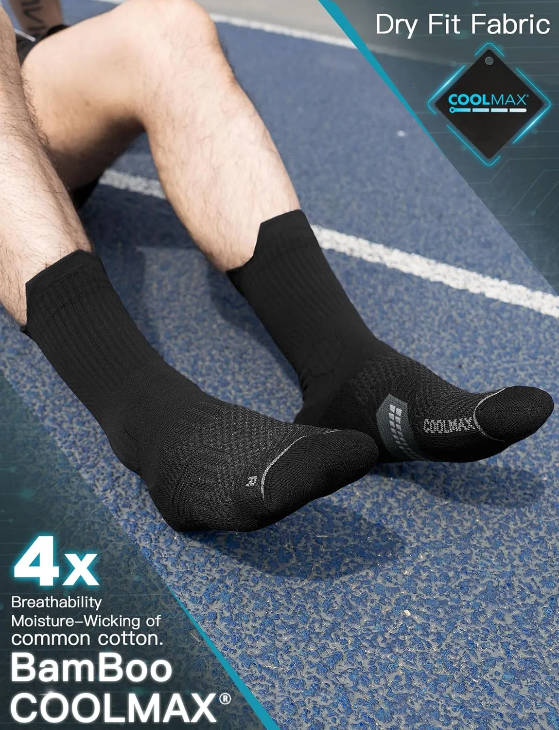 Bamboo Viscose Coolmax Crew Compression Running Socks Athletic Hiking Basketball Workout Moisture Wicking AntiBlister