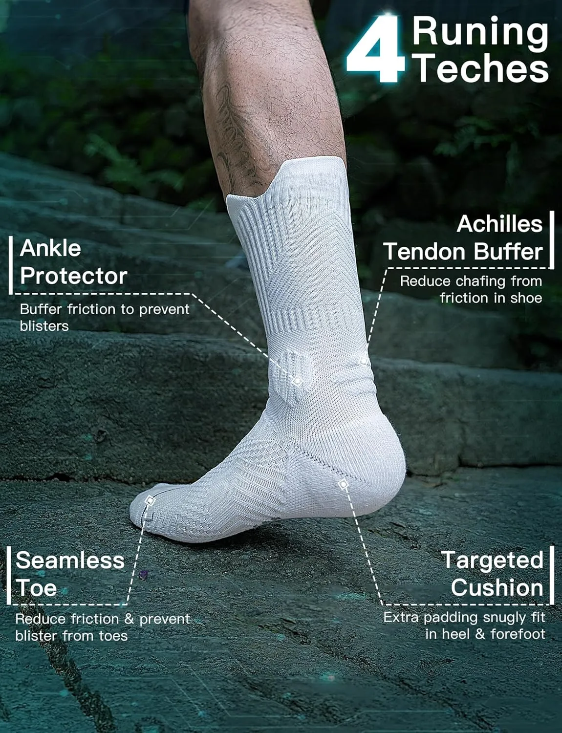 Bamboo Viscose Coolmax Crew Compression Running Socks Athletic Hiking Basketball Workout Moisture Wicking AntiBlister