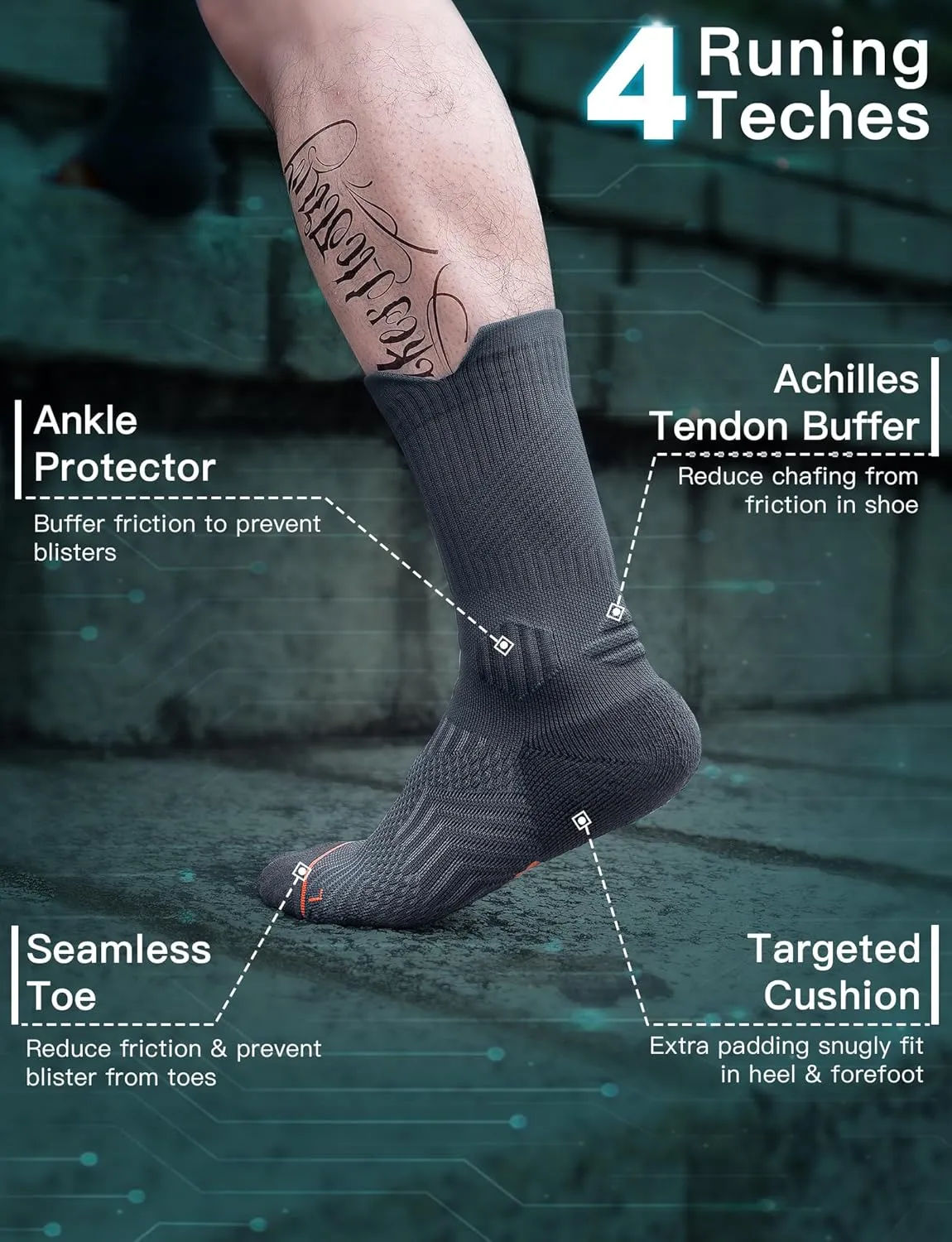 Bamboo Viscose Coolmax Crew Compression Running Socks Athletic Hiking Basketball Workout Moisture Wicking AntiBlister