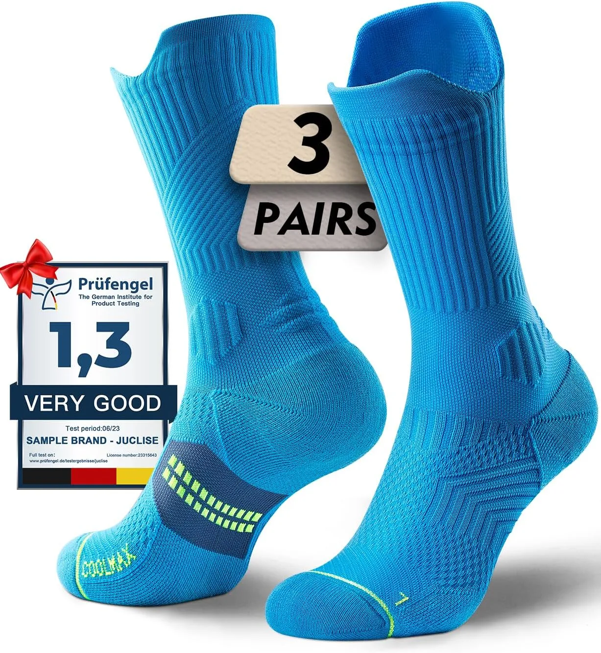 Bamboo Viscose Coolmax Crew Compression Running Socks Athletic Hiking Workout Moisture Wicking Anti-Blister