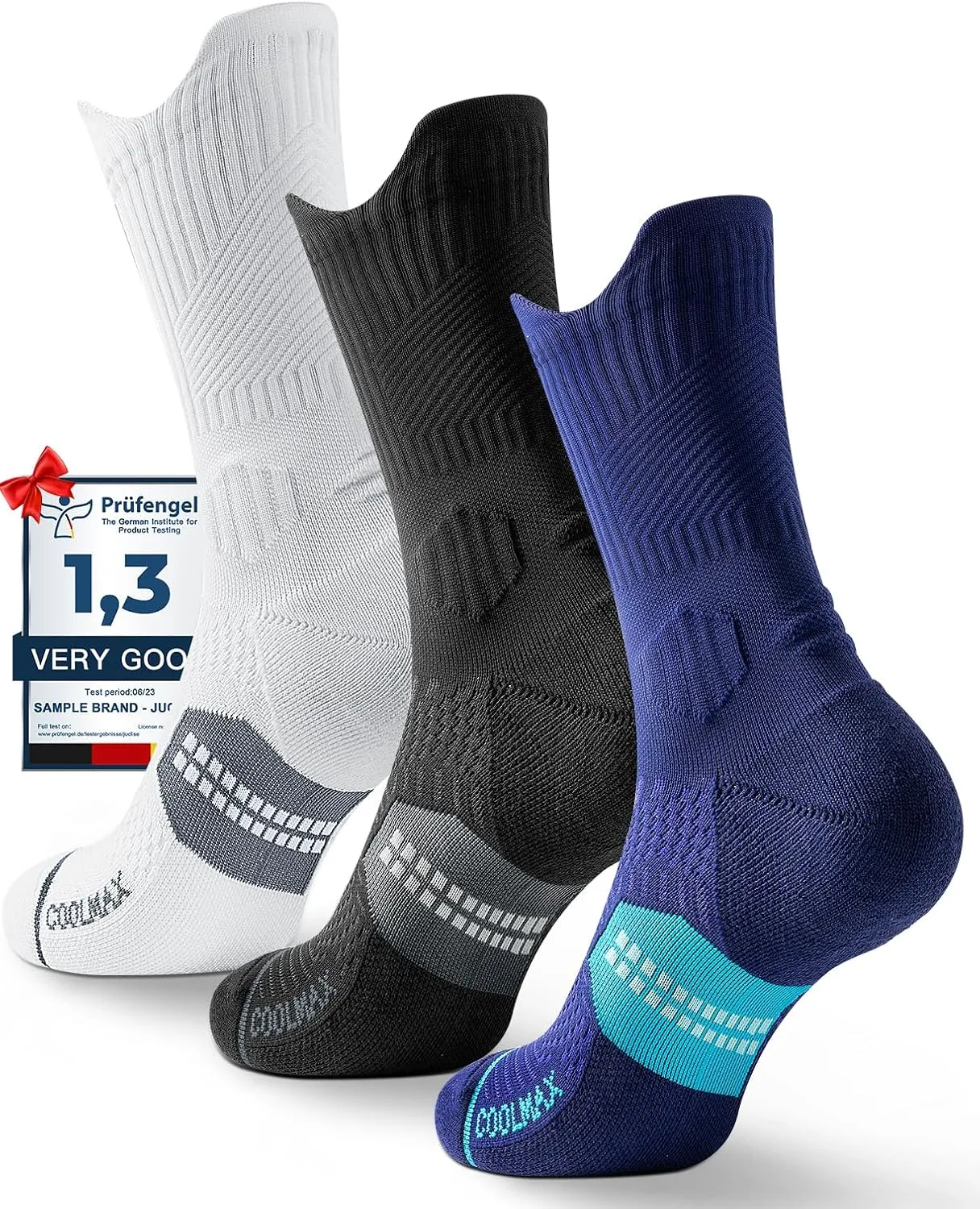 Bamboo Viscose Coolmax Crew Compression Running Socks Athletic Hiking Workout Moisture Wicking Anti-Blister