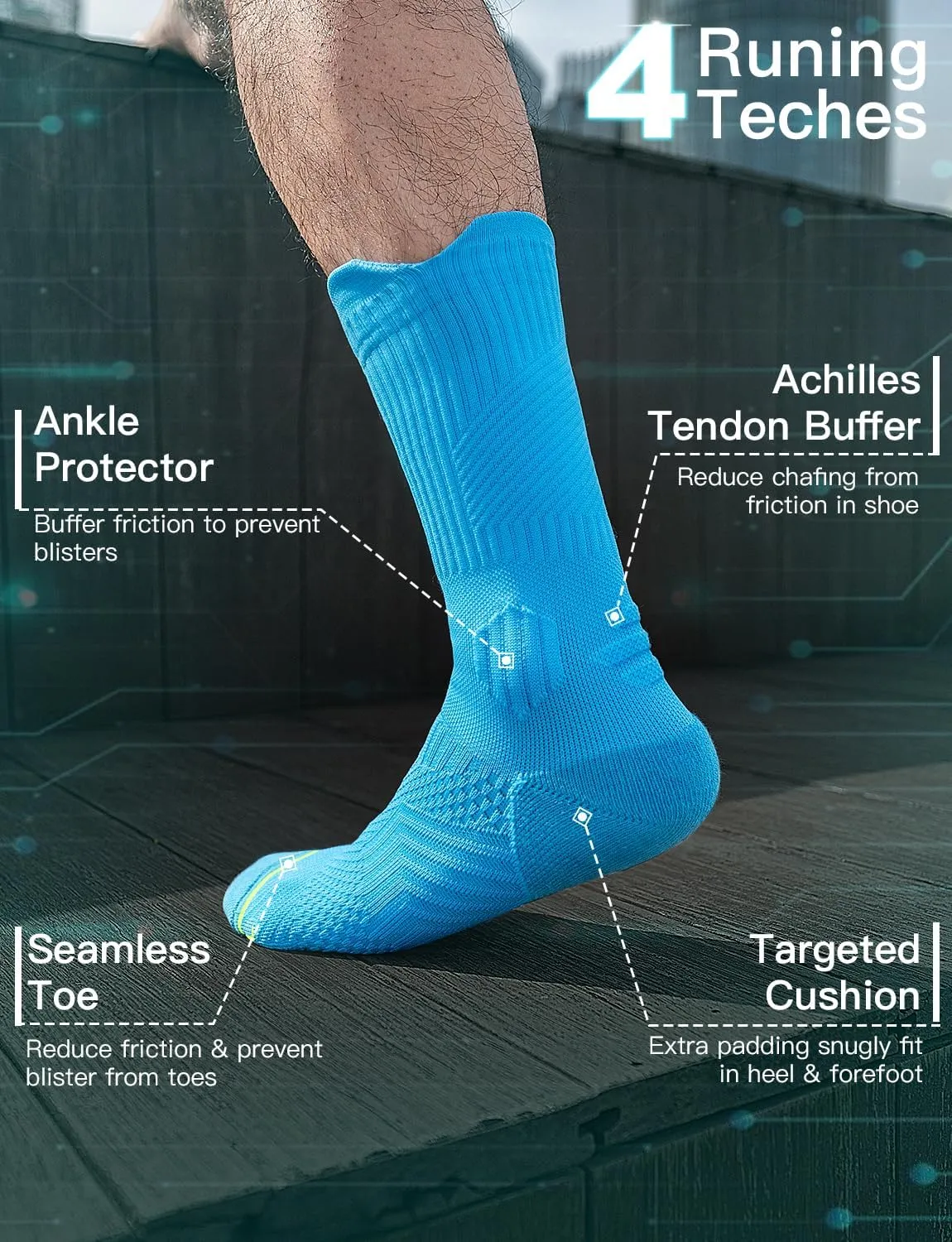 Bamboo Viscose Coolmax Crew Compression Running Socks Athletic Hiking Workout Moisture Wicking Anti-Blister