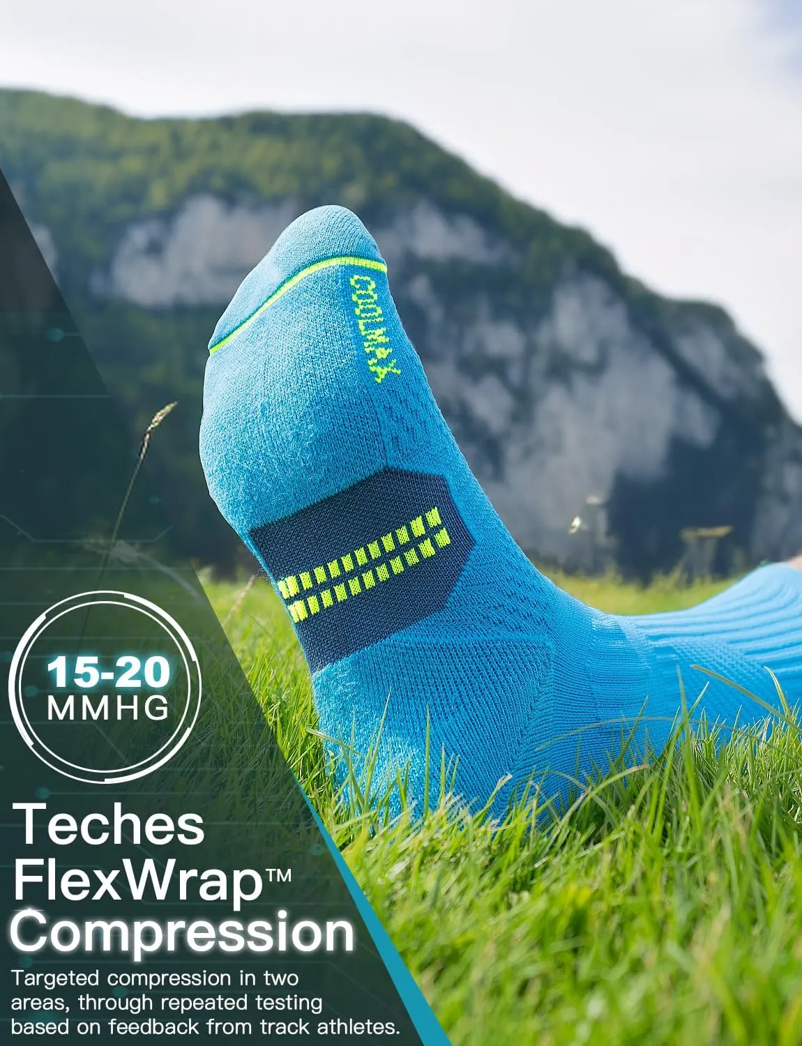 Bamboo Viscose Coolmax Crew Compression Running Socks Athletic Hiking Workout Moisture Wicking Anti-Blister