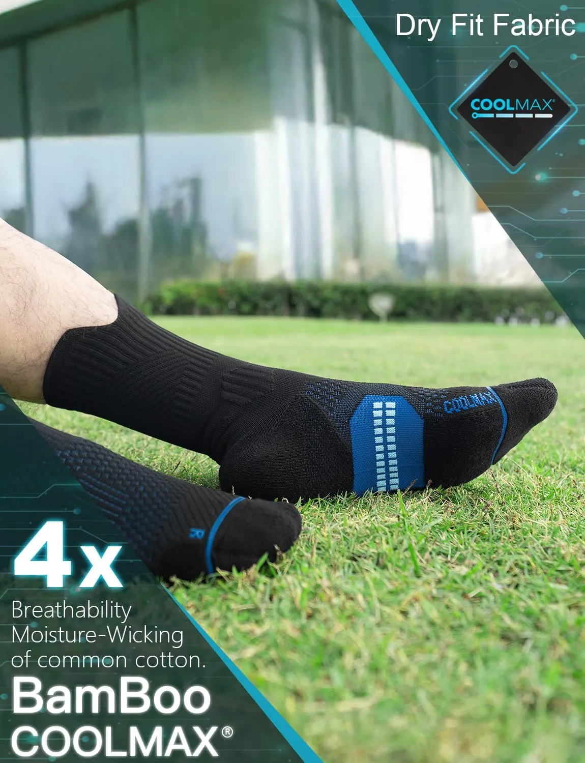 Bamboo Viscose Coolmax Crew Compression Running Socks Athletic Hiking Workout Moisture Wicking Anti-Blister