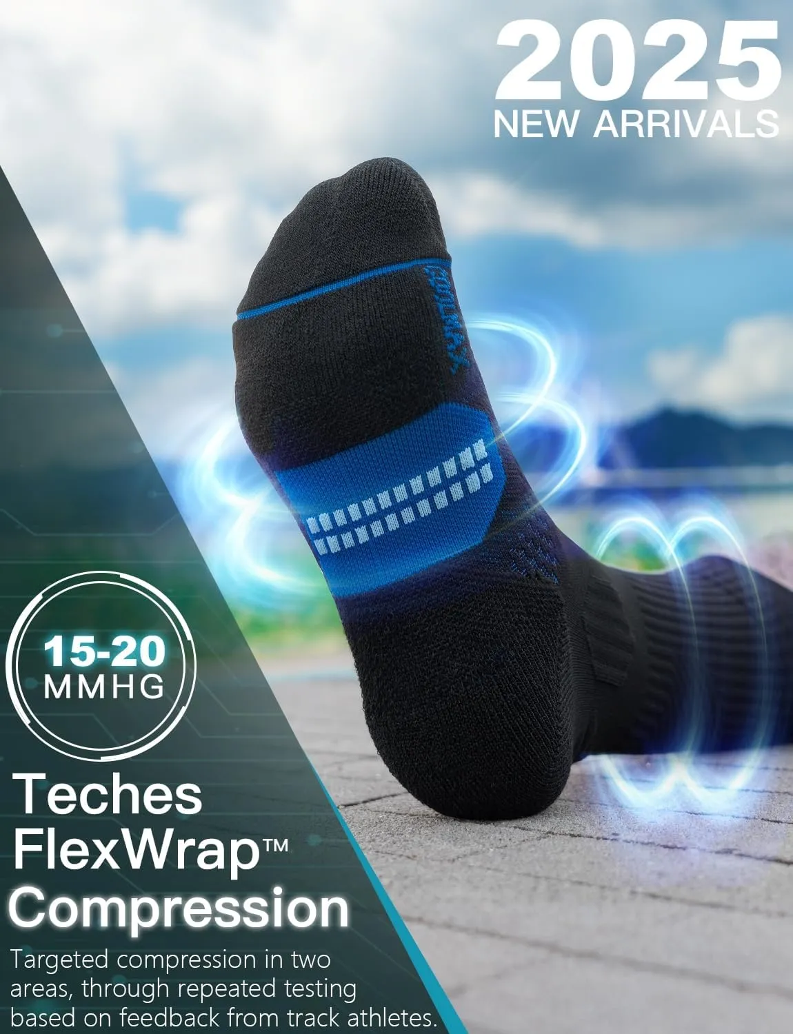 Bamboo Viscose Coolmax Crew Compression Running Socks Athletic Hiking Workout Moisture Wicking Anti-Blister