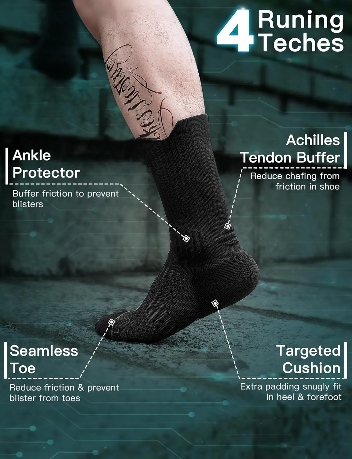 Bamboo Viscose Coolmax Crew Compression Running Socks Athletic Hiking Workout Moisture Wicking Anti-Blister
