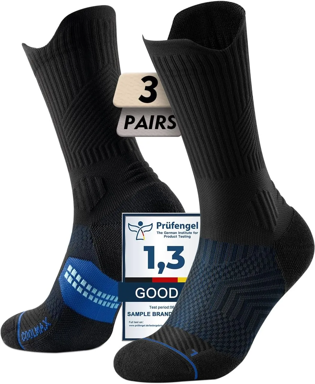 Bamboo Viscose Coolmax Crew Compression Running Socks Athletic Hiking Workout Moisture Wicking Anti-Blister