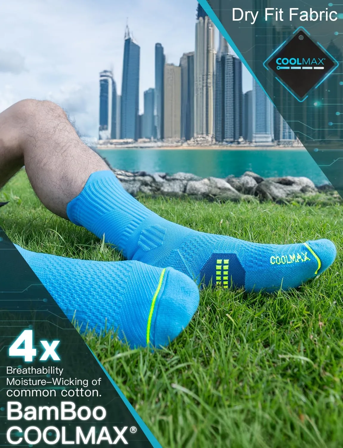 Bamboo Viscose Coolmax Crew Compression Running Socks Athletic Hiking Workout Moisture Wicking Anti-Blister