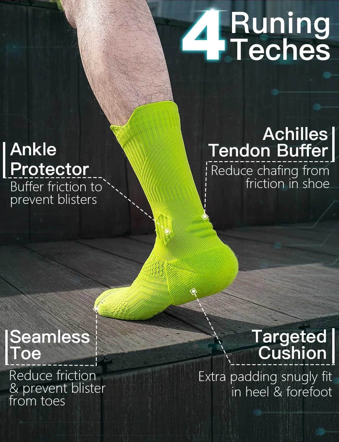 Bamboo Viscose Coolmax Crew Compression Running Socks Athletic Hiking Workout Moisture Wicking