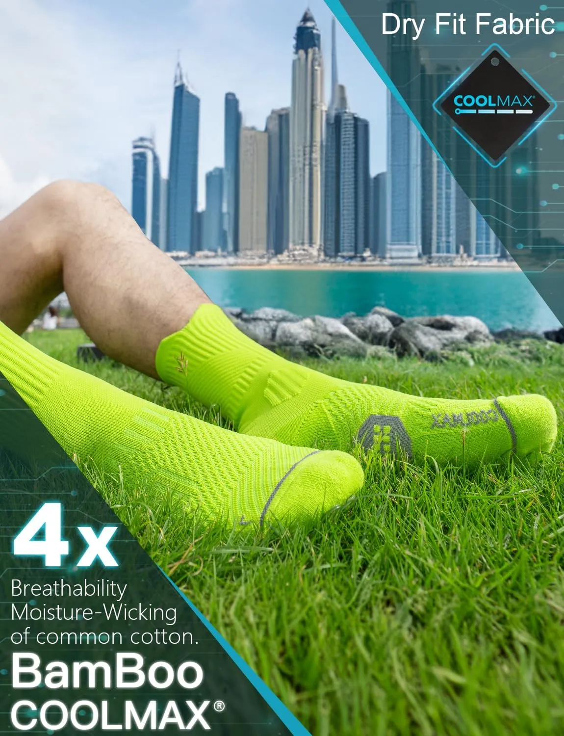Bamboo Viscose Coolmax Crew Compression Running Socks Athletic Hiking Workout Moisture Wicking
