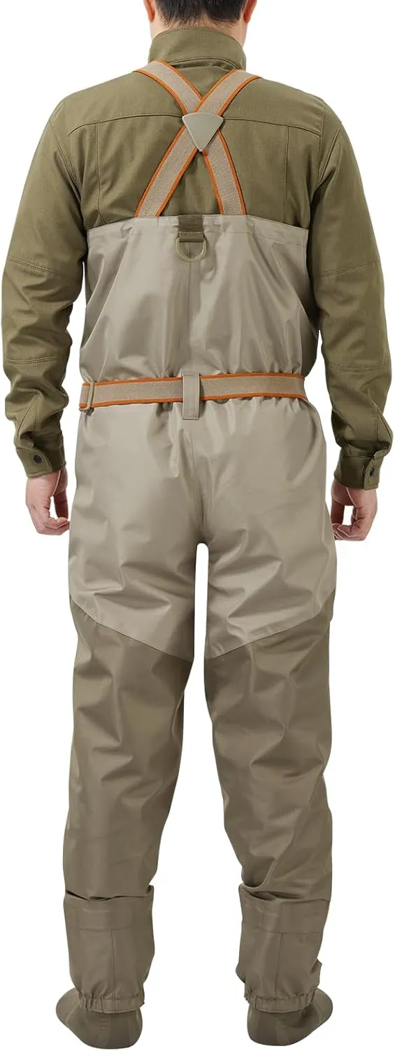 BASSDASH Men’s IMMERSE Tan Waders Waterproof Breathable Fly Fishing Stocking Foot Chest Waders for Hunting Lightweight