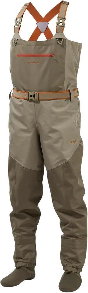 BASSDASH Men’s IMMERSE Tan Waders Waterproof Breathable Fly Fishing Stocking Foot Chest Waders for Hunting Lightweight