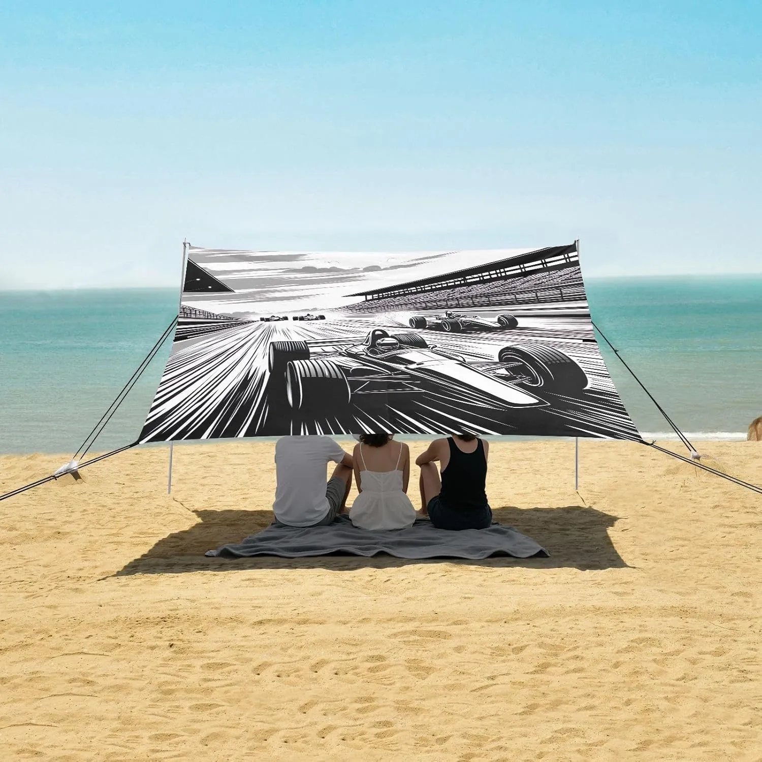 Beach Canopy Tent Outdoor Patio Shade Cute 9.2 × 10.5 FT Outside Camping Sun Shelter Custom Racing Car Speed Black Shelters with Sand Bags Poles