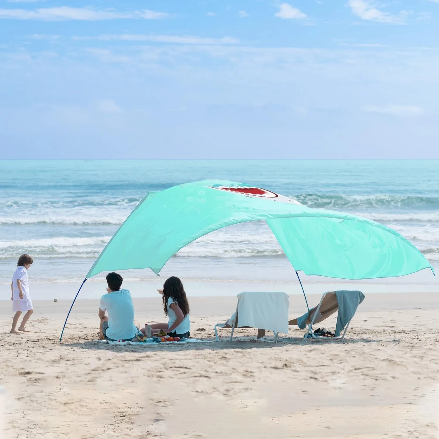 Beach Shade Tent Sun Canopy Shelter, Wind Canopy for Beach, Backyard, Park, Dessert, Light Weight, Easy Set Up, 150 Sq. Ft. of Shade for 3-6 People, Blue Tint Shark