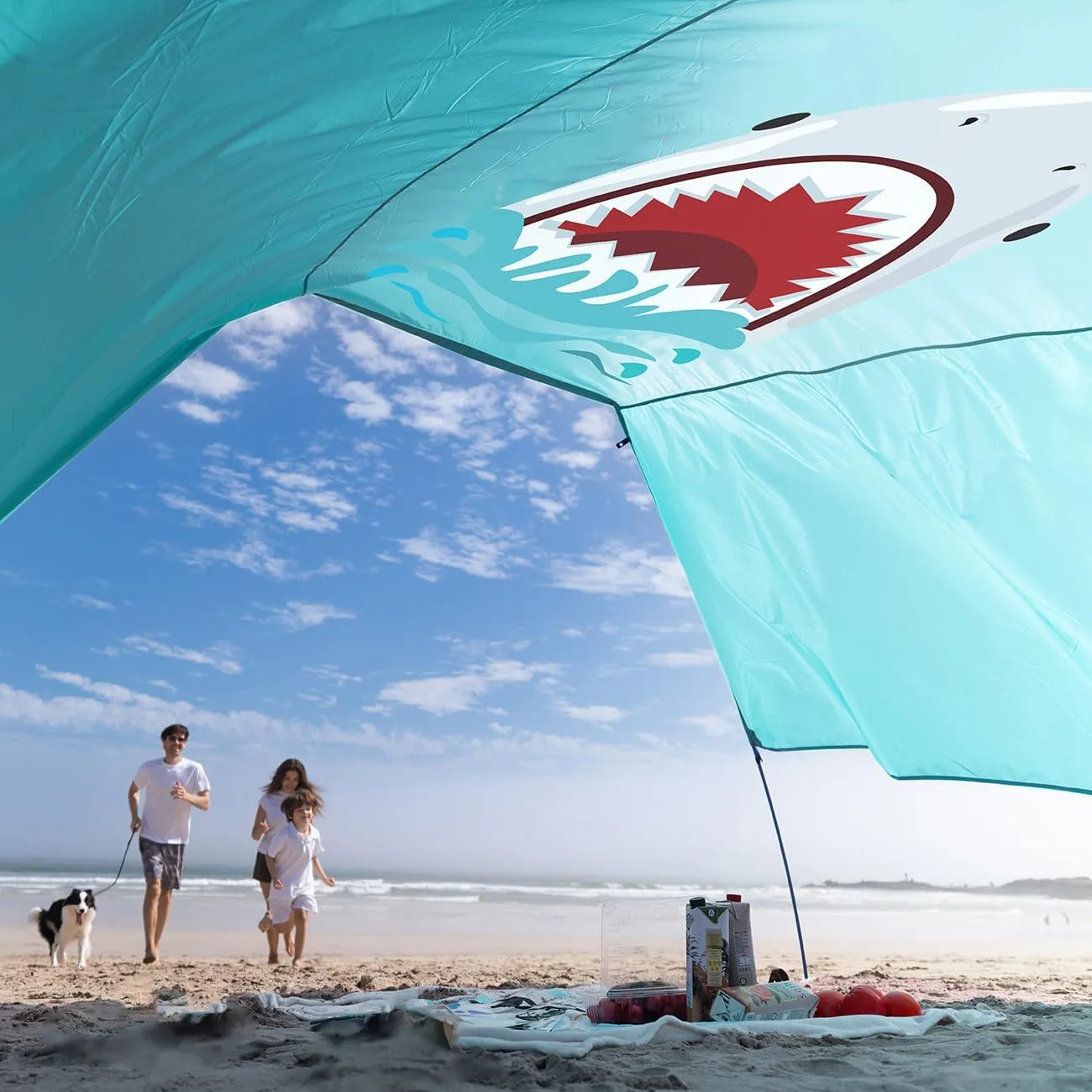 Beach Shade Tent Sun Canopy Shelter, Wind Canopy for Beach, Backyard, Park, Dessert, Light Weight, Easy Set Up, 150 Sq. Ft. of Shade for 3-6 People, Blue Tint Shark