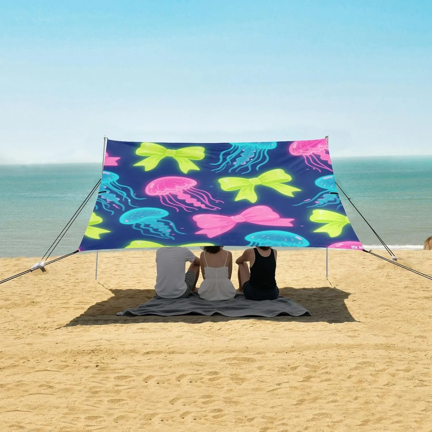 Beach Shade Tent with UPF50  UV Protection,Fluorescent Color Bows Jellyfish Lightweight Camping Sun Shelter for Outdoor,Camping Trips, Fishing, Backyard,Picnics,Easy Set Up and Carry 9x10.5 FT