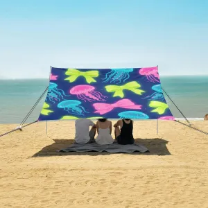 Beach Shade Tent with UPF50  UV Protection,Fluorescent Color Bows Jellyfish Lightweight Camping Sun Shelter for Outdoor,Camping Trips, Fishing, Backyard,Picnics,Easy Set Up and Carry 9x10.5 FT