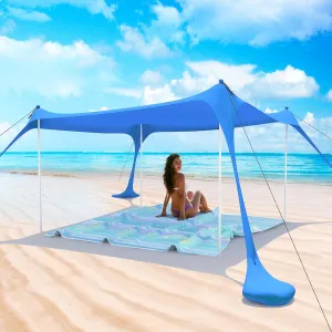 Beach Tent Pop Up Shade Canopy Sun Shelter UPF50  with 4 Stability Poles/Carry Bag/Ground Pegs/Sand Shovel/Windproof Ropes Portable Outdoor Family Sunshade for Beach Camping(Royal Blue10×10FT)