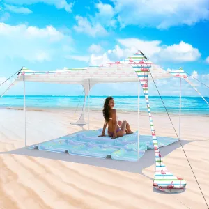 Beach Tent Pop Up Sun Shade Canopy Sun Shelter UPF50  with 4 Stability Poles/Carry Bag/Ground Pegs/Sand Shovel/Windproof Ropes Portable Outdoor Family Sunshade for Beach Camping Fishing Picnic