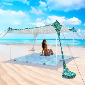 Beach Tent Pop Up Sun Shade Canopy Sun Shelter UPF50  with 4 Stability Poles/Carry Bag/Ground Pegs/Sand Shovel/Windproof Ropes Portable Outdoor Family Sunshade for Beach Camping Fishing Picnic