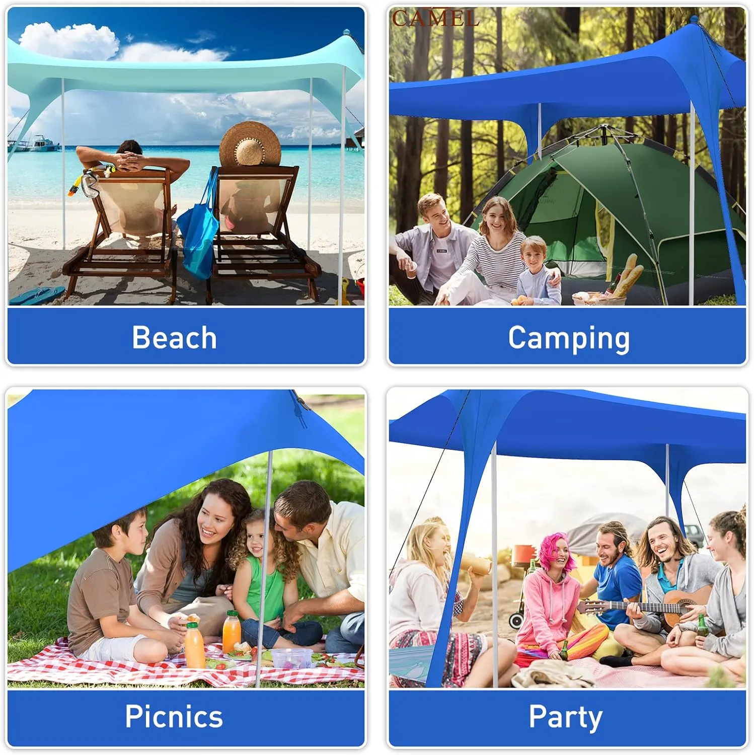Beach Tent Pop Up Sun Shade Canopy Sun Shelter UPF50  with 4 Stability Poles/Carry Bag/Ground Pegs/Sand Shovel/Windproof Ropes Portable Outdoor Family Sunshade for Beach Camping Fishing Picnic
