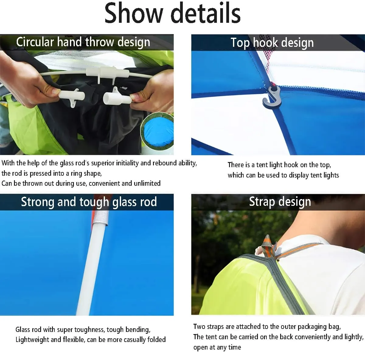 Beach Tent, Pop Up Tents for Double/3 to 4 Person Automatic Opening Double Layer Tent,Rainproof and Sunproof Portable Beach Camping Tent,Green,3 to4 People