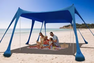 Beach Tent Sun Shelter, Camping Sun Shelter 10 x 10FT with 10 Sandbags, Sand Shovel, Ground Pegs, Stability Poles, Beach Canopy Tent Sun Shade UPF50  Protection for Camping, Fishing, Backyard