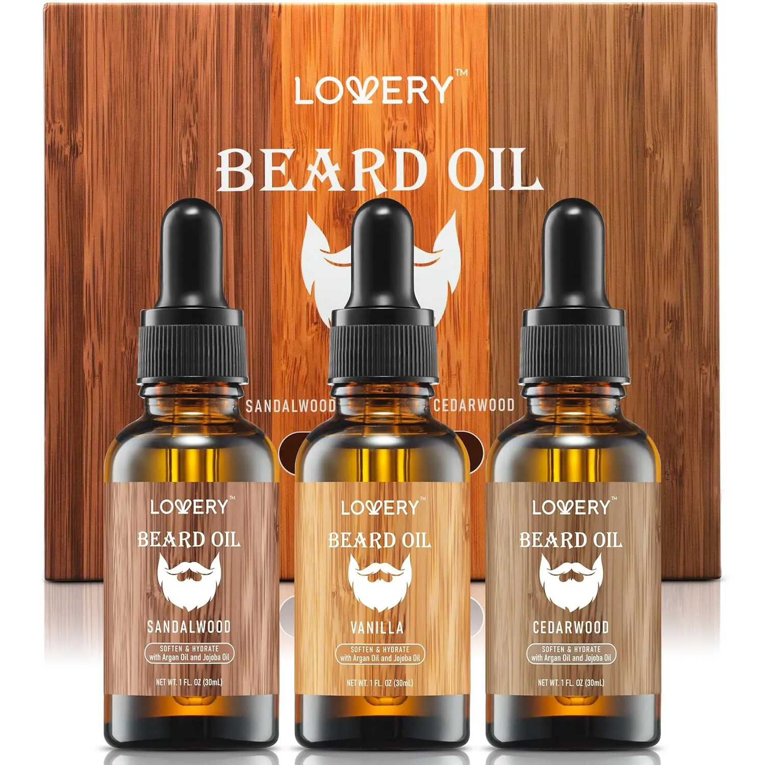 Beard Oil for Men – Sandalwood, Vanilla & Cedarwood Natural Mens Beard Oil Kit with Argan & Jojoba Oil Beard Softener & Deeply Moisturizer Adding Natural Shine, Grooming Kit Beard Fathers Day Dad Gift