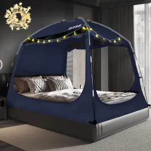 Bed Tent Bed Canopy Breathable 100% for Adult and Kids- Original Design Light Reduction 93% Sleeping Dream Tents Indoor Portable Big Space with String Light 3 Doors Twin Full Queen King Size