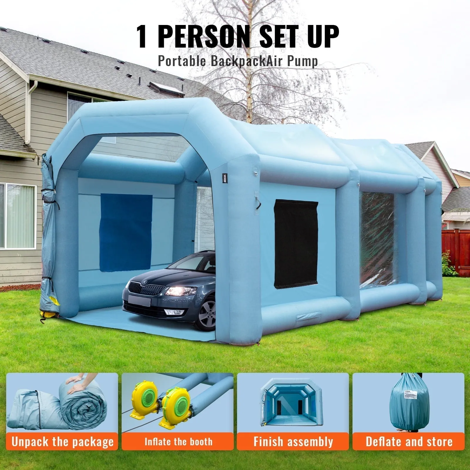 BENTISM Inflatable Paint Booth 26x15x11ft Inflatable Spray Booth Car Paint Tent with 750W 950W Filter System Blower