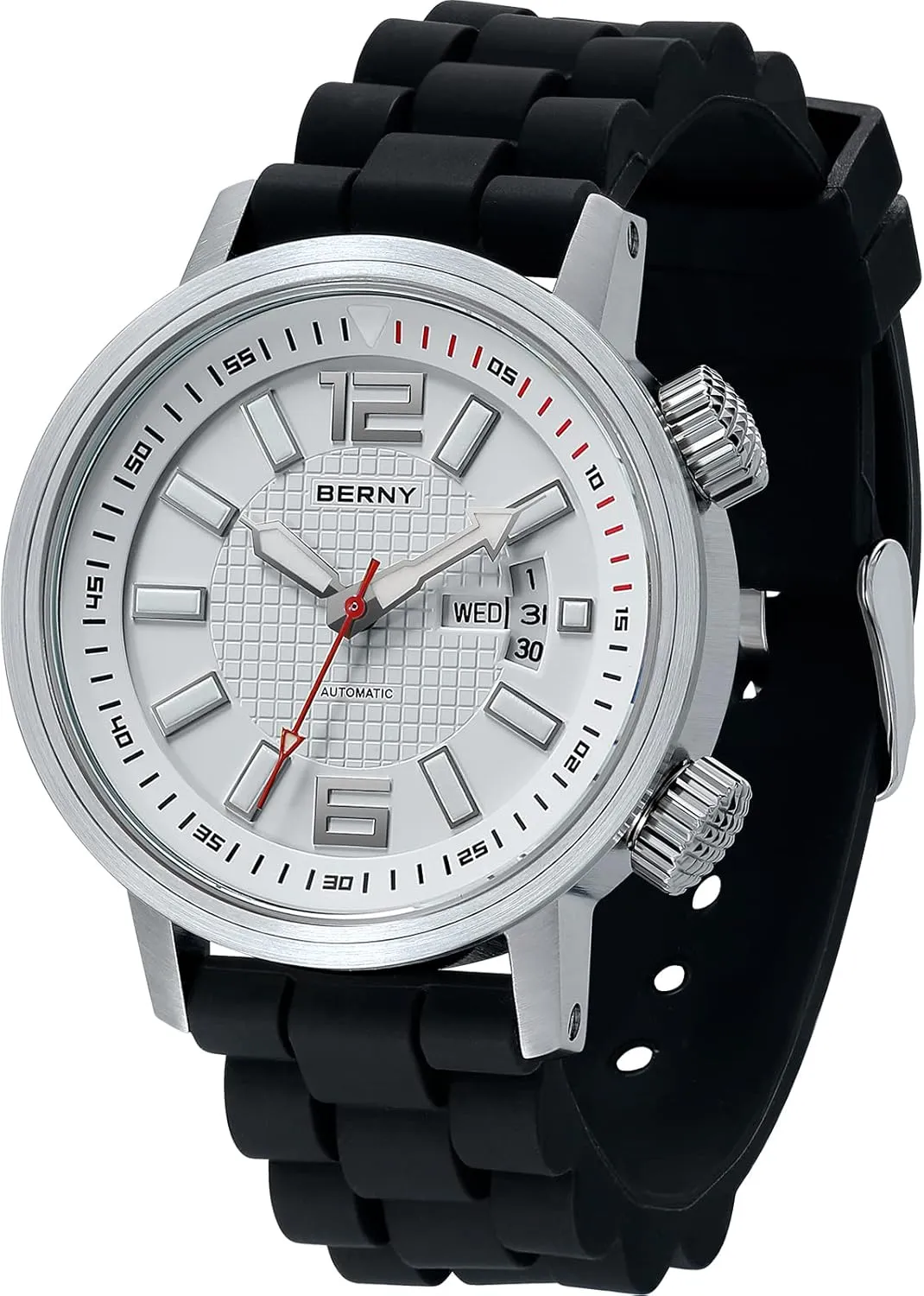 BERNY Automatic Mechanical Dive Watch for Men Self Winding Sport Silicon Strap Wristwatches Waterproof 20ATM Sapphire Glass Scratch Resistant Super Luminous（No Battery Required