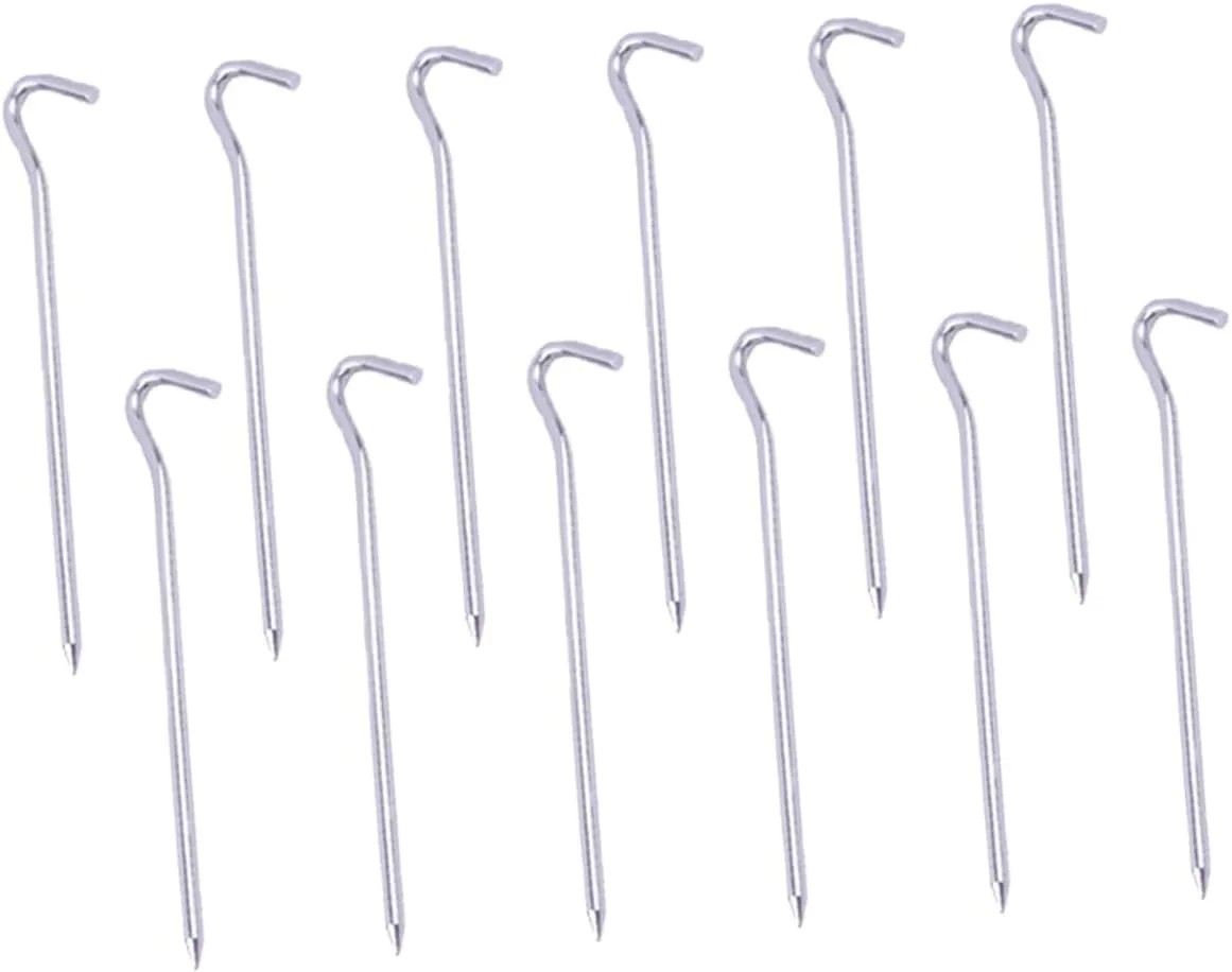 BESPORTBLE 12pcs Aluminum Alloy Tent Stakes with Hooks Ground Pegs for Camping Gardening and Landscape Anchoring Lightweight and
