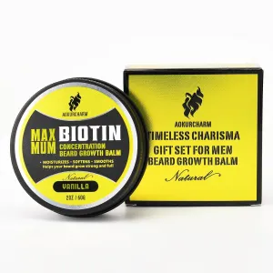 Biotin Beard Balm for Men – Vanilla Beard Balm for Growth & Styling – With Castor Oil, Jojoba & Shea Butter – Softens & Thickens – 2 OZ