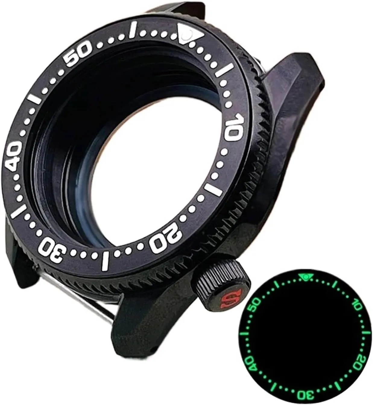 Black SPB185 SPB187 Watch Case Fit for NH35 NH36 Movement Transparent Back Cover Green Luminous Insert Spb185 Watch Cases