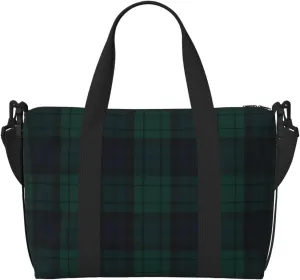 Black Watch Tartan Breathable Travel Tote Bag – Multi-Functional Durable Polyester Overnight Bag With Inner Zipper Pockets For Workout Business Trip