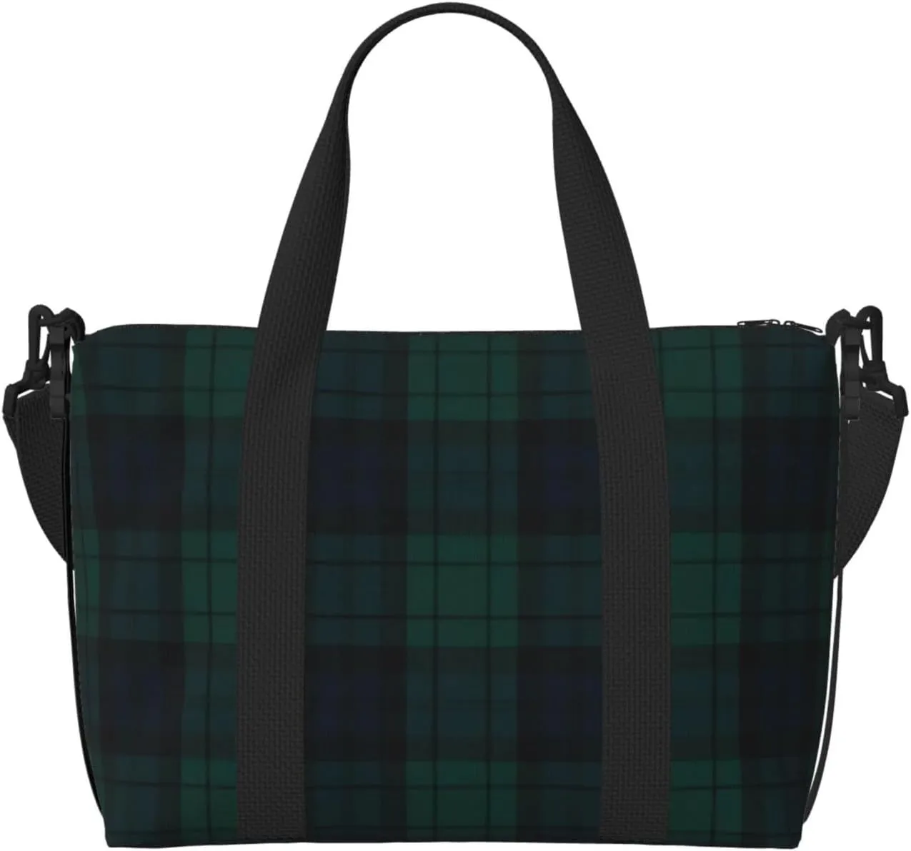 Black Watch Tartan Breathable Travel Tote Bag – Multi-Functional Durable Polyester Overnight Bag With Inner Zipper Pockets For Workout Business Trip