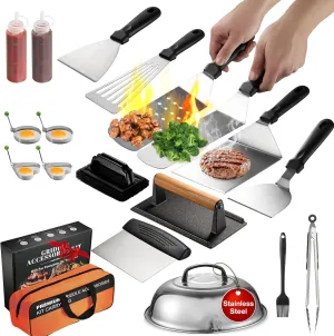 Blackstone Griddle Accessories Kit, Stainless Steel Flat Top Grill Accessories for Outdoor Grill, Blackstone Griddle Tools with Spatula Set, Smash Burger Press Kit, Scraper & Basting Cover & Tong
