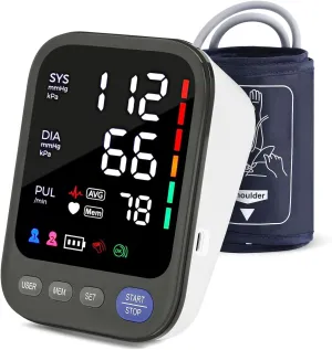 Blood Pressure Monitor, Automatic Digital Upper Arm Blood Pressure Machine with Adjustable Large Cuff,Hypertension Detector - LED Backlit Display 2 Users 240 Sets Memory